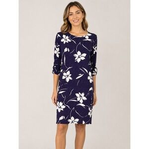 Loyd Ford Palm Springs Navy Blue White Floral Polka Dot Shift Dress Medium